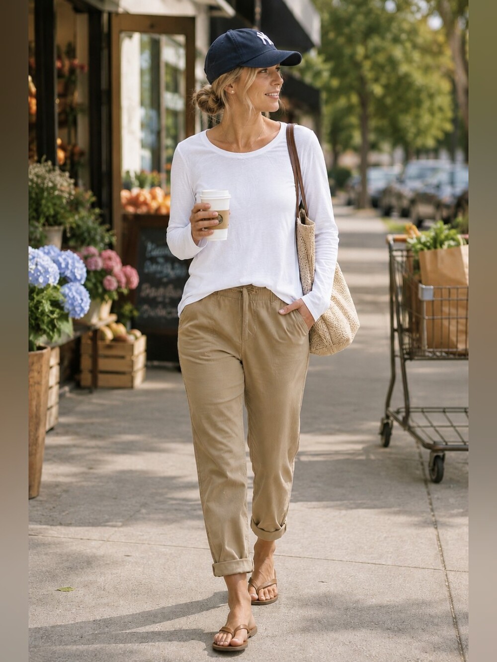LOFT White Slub Knit Long Sleeve Round Neck T-shirt Minimalist Casual Women's M